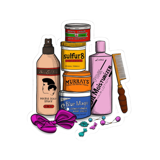 Vintage Haircare Sticker — Sulfur8, Murray's & Moisturizer Illustration